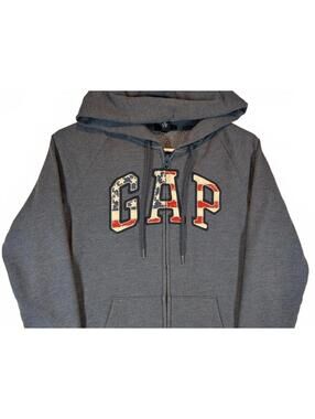 Gap Logo Full Zip Hoodie American Flag USA Fleece Sweatshirt Womens Size XS